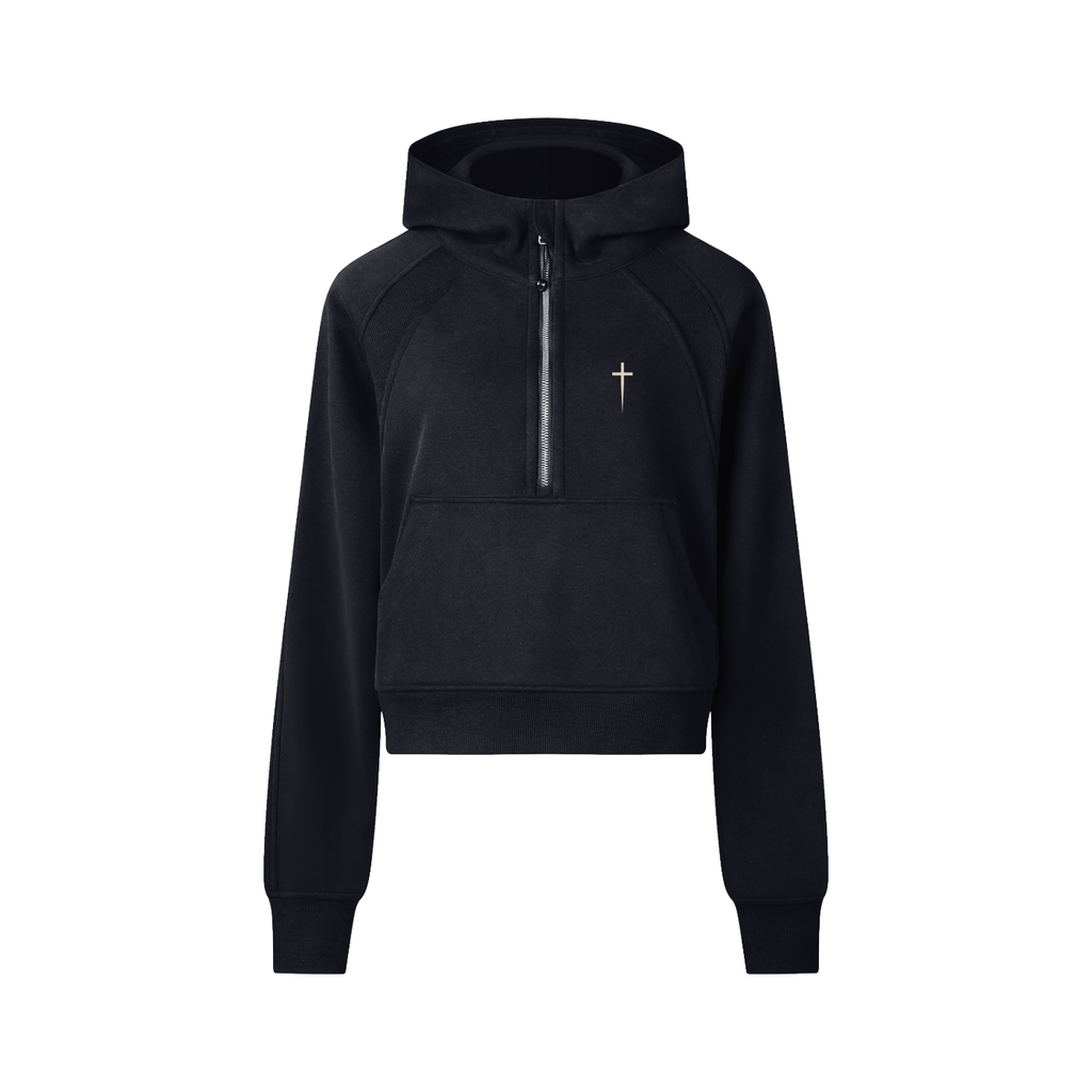 Women's Cropped Cotton Half-Zip Hoodie